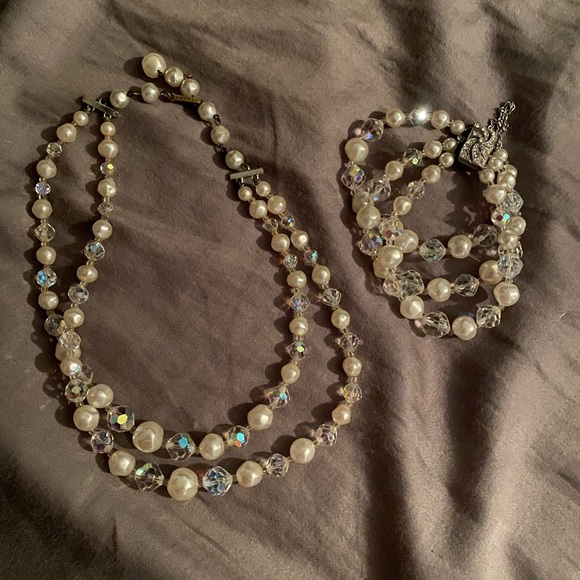 Imitation Pearl necklace and bracelet double strand - Picture 1 of 1